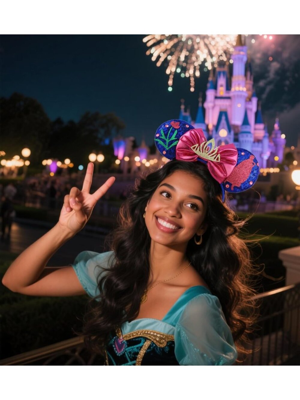 Women Snow White blue Polyester Sequin Bow Mickey Mouse Headband Hair Accessory - Picture 2 of 7